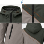 NSW New Sports Wear Custom Softshell Jackets back view with contrasting sleeves, upper-back logo and extended rounded hem