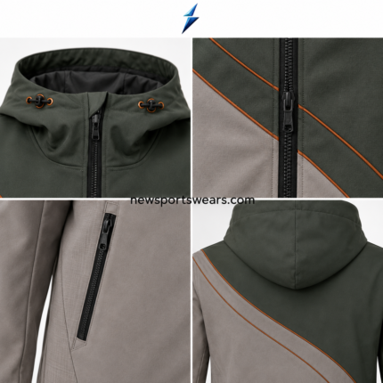 NSW New Sports Wear Custom Softshell Jackets back view with contrasting sleeves, upper-back logo and extended rounded hem