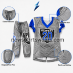 Custom American Football Uniform Set NSW NEW SPORTS WEAR football uniform detail showing breathable grey mesh, curved panel seams and reinforced stitching