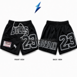 NSW New Sports Wear Men’s Basketball Shorts close-up showing the elastic waistband, braided white drawstring and mesh stitching