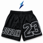 NSW New Sports Wear Men’s Basketball Shorts back view with Jordan lettering, number 23 design and black mesh construction
