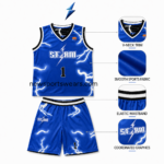 NSW New Sports Wear men’s basketball uniform set shorts with an elastic striped waistband, lightning graphics