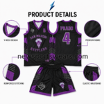 NSW New Sports Wear basketball jersey back with PRADO name, purple number 4 and coordinated stitched side panels
