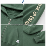 NSW NEW SPORTS WEAR oversized zip-up hoodie with split kangaroo pocket, woven label, and ribbed green hem