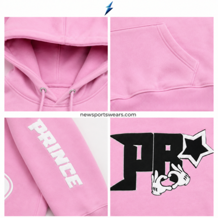 NSW NEW SPORTS WEAR Private Label Oversized Hoodies front view in pastel pink with drawcord hood and kangaroo pocket
