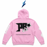NSW NEW SPORTS WEAR Private Label Oversized Hoodies sleeve with raised white lettering, pink fleece and ribbed cuff