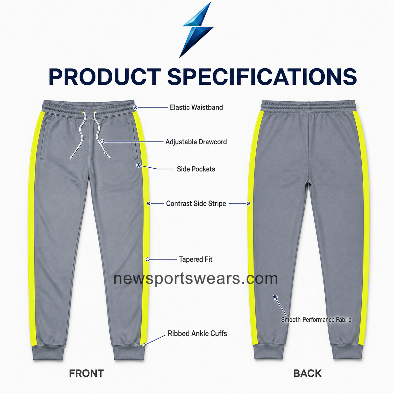 nsw-new-sports-wear-track-pants-specifications NSW New Sports Wear Men’s track pants specification image with front and back views