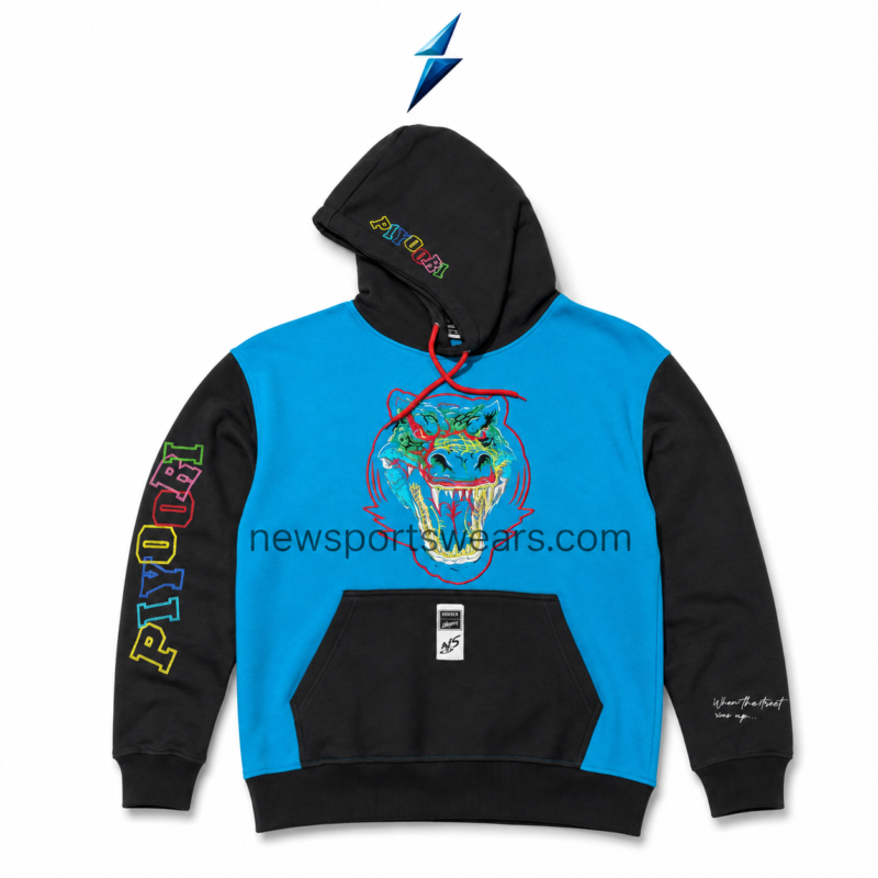 NSW OEM hoodie manufacturer blue and black graphic pullover front view