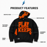 NSW New Sports Wear Graphic Hoodie with raised orange appliqué lettering and stitched edges