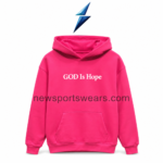 NSW New Sports Wear pink pullover hoodie with white GOD Is Hope chest print and kangaroo pocket.