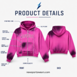 Cropped Zip-Up Hoodie NSW pink hoodie chest detail with rhinestone graphic, full zipper and contrast piping