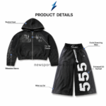 NSW Rhinestone Hoodie and Shorts washed-black front view with rhinestone sleeves and distressed appliqués