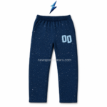 NSW Rhinestone Sweatpants in navy with silver sparkle and 00 thigh graphic