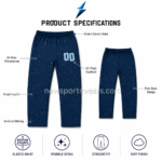 NSW navy Rhinestone Sweatpants with gathered elastic waistband and reinforced stitching