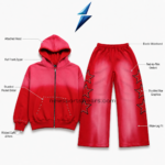 NSW red ombré Rhinestone tracksuit pants with elastic waist, wide legs and black studded stars