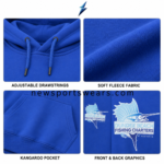 NSW streetwear hoodie showing kangaroo pocket stitching and royal-blue fleece by NEW SPORTS WEAR