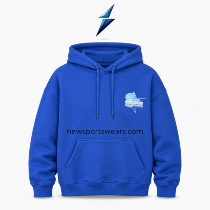 NSW streetwear hoodie in royal blue with sailfish chest logo and kangaroo pocket by NEW SPORTS WEAR