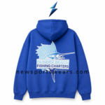 NSW streetwear hoodie back view with large light-blue sailfish graphic by NEW SPORTS WEAR