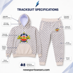 NSW Wholesale Tracksuits cream and navy printed front view with statement chest logo