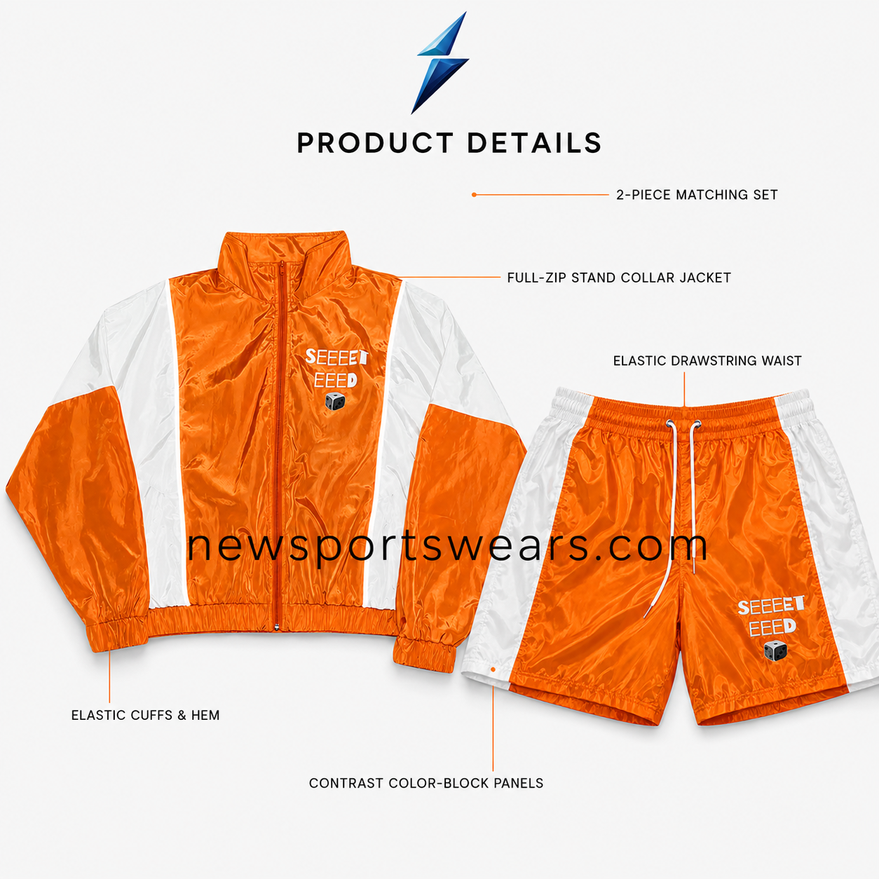 nsw-windbreaker-set-back-view NSW New Sports Wear Windbreaker Tracksuit Set with plain orange back and white panels