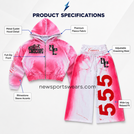 NSW Women’s Sweatsuit Manufacturers pink-and-white cropped hoodie and wide-leg sweatpants set