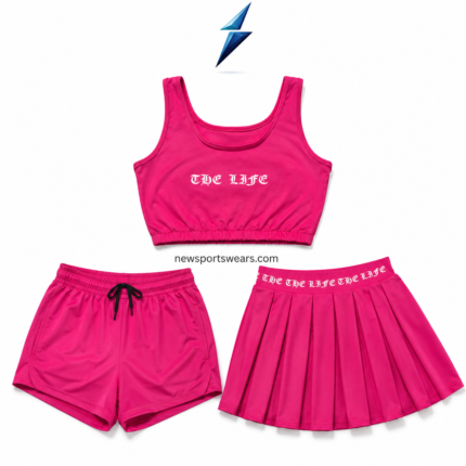 NSW Women’s Tennis Outfit with pink crop top shorts and pleated skirt