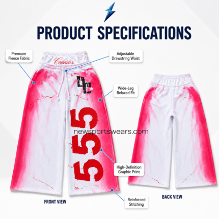 NSW Women’s Wide Leg Sweatpants specification image showing front and back views, drawcord waist and reinforced stitching