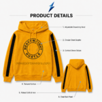 NSW yellow graphic hoodie featuring a circular black chest design and textured surface