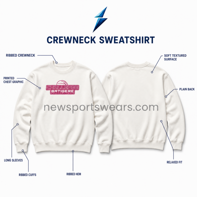 NSW sweatshirt manufacturer crewneck showing long sleeves ribbed cuffs and printed graphic