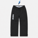 NSW Tearaway Pants in black with elastic drawstring waist, side pockets and vertical white logo