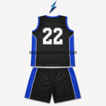 Wholesale Basketball Uniforms in black and royal blue with NSW and NEW SPORTS WEAR branding