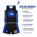 Wholesale Basketball Uniforms specification image with NSW and NEW SPORTS WEAR branding