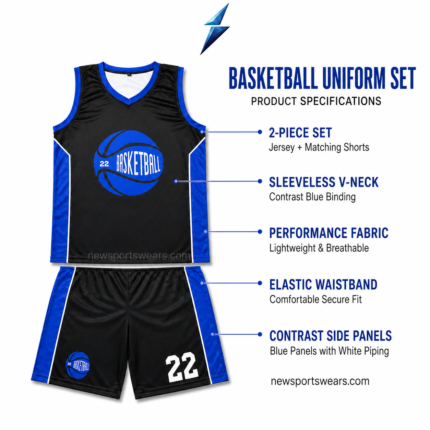 Wholesale Basketball Uniforms specification image with NSW and NEW SPORTS WEAR branding