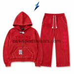 Women’s Tracksuit in washed red with studded zip hoodie and wide-leg pants by NSW New Sports Wear