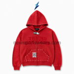 Red zip hoodie from a Women’s Tracksuit with tonal chest graphics and studded pockets by NSW New Sports Wear