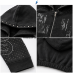 Zip Up Hoodie Manufacturer matching black wide-leg shorts with white drawstring and distressed 555 appliqués by NSW